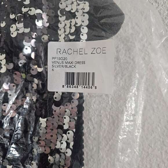 NWT | Rachel Zoe Venus Silver Black Sequin Evening Gown Maxi Dress Size 6 - Picture 10 of 10